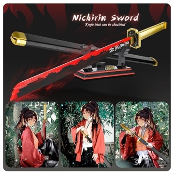 QLT QIAOLETONG Schwert Schwert Ideas Cosplay Animes Tsugikuni Yoriichi Katana?Klemmbausteine Bausteinen deko Geschenk für Erwachsene Jungen ab 6-16 mit Scheide Halterung(606 pcs) - 4