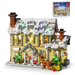 QLT QIAOLETONG Weihnachts Haus Bauspielzeug, 1405 Stück Weihnachtshaus Bausteine Modell mit Weihnachtsbaum, Weihnachtsdorf Klemmbausteine Geschenk für Erwachsene Jungen Mädchen ab 6 Jahren+ - 1