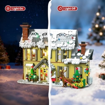 QLT QIAOLETONG Weihnachts Haus Bauspielzeug, 1405 Stück Weihnachtshaus Bausteine Modell mit Weihnachtsbaum, Weihnachtsdorf Klemmbausteine Geschenk für Erwachsene Jungen Mädchen ab 6 Jahren+ - 5