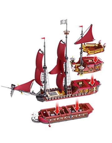 Reobrix 66010 Pirate Ship mit Stoffsegeln, Bausteine Schiff Bauset und Ausstellungsmodell für Erwachsene und Kinder, Klemmbausteine zum Bauen von Geschenken zum Geburtstag, Weihnachten (3066 PCS) - 4