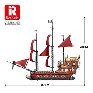 Reobrix 66010 Pirate Ship mit Stoffsegeln, Bausteine Schiff Bauset und Ausstellungsmodell für Erwachsene und Kinder, Klemmbausteine zum Bauen von Geschenken zum Geburtstag, Weihnachten (3066 PCS) - 5