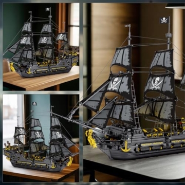 Reobrix 66036 Piratenschiff Modell Klemmbausteine, Groß Black Pearl Boot Schiff mit Lichtern, Geisterschiff Abenteuerreise, Segelschiff Modellbausatz für Erwachsene,Jungen, Valentinstag(4708 Stücke) - 3