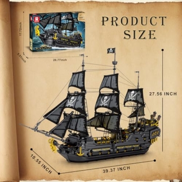 Reobrix 66036 Piratenschiff Modell Klemmbausteine, Groß Black Pearl Boot Schiff mit Lichtern, Geisterschiff Abenteuerreise, Segelschiff Modellbausatz für Erwachsene,Jungen, Valentinstag(4708 Stücke) - 5