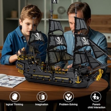 Reobrix 66036 Piratenschiff Modell Klemmbausteine, Groß Black Pearl Boot Schiff mit Lichtern, Geisterschiff Abenteuerreise, Segelschiff Modellbausatz für Erwachsene,Jungen, Valentinstag(4708 Stücke) - 6