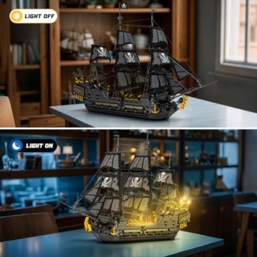 Reobrix 66036 Piratenschiff Modell Klemmbausteine, Groß Black Pearl Boot Schiff mit Lichtern, Geisterschiff Abenteuerreise, Segelschiff Modellbausatz für Erwachsene,Jungen, Valentinstag(4708 Stücke) - 8