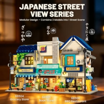 Reobrix 66504 Japanischer Lebensmittelladen Klemmbausteine Set für Erwachsene, mit LED-Beleuchtung, 1272 Teile Street-View Gebäude, Modulares Stadthaus Architekturmodell zum Bauen und Ausstellen - 8
