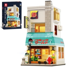 Reobrix 66505 Japanische Buchhandlung Klemmbausteine Set mit LED-Beleuchtung, 1157 Teile Street-View Buchladen, Modulares Stadthaus Architekturmodell, Sammler für Erwachsene und Jugendliche ab 14+ - 1