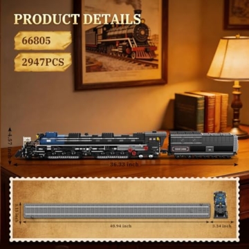 Reobrix 66805 Big Boy Dampflok Modellbau Set für Erwachsene, Fast 1 Meter Lange Dampflokomotive Klemmbausteine Set, Detailgetreues Eisenbahnmodell mit Gelenk-Lokomotive, Realistisches Retro Zugmodell - 5