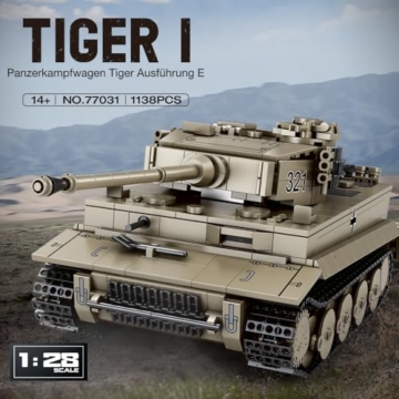 Reobrix 77031 World of Tanks Echte Lizenz Tiger I Panzer Bausteine, 1138 Teile 1:28 Deutsch Militär Panzer Klemmbausteine, WW2 Panzerkampfwagen Modellbausatz, Für World of Tanks-Spielfans über 14+ - 2