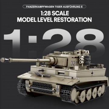 Reobrix 77031 World of Tanks Echte Lizenz Tiger I Panzer Bausteine, 1138 Teile 1:28 Deutsch Militär Panzer Klemmbausteine, WW2 Panzerkampfwagen Modellbausatz, Für World of Tanks-Spielfans über 14+ - 4