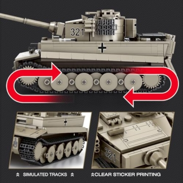 Reobrix 77031 World of Tanks Echte Lizenz Tiger I Panzer Bausteine, 1138 Teile 1:28 Deutsch Militär Panzer Klemmbausteine, WW2 Panzerkampfwagen Modellbausatz, Für World of Tanks-Spielfans über 14+ - 5
