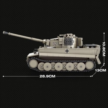 Reobrix 77031 World of Tanks Echte Lizenz Tiger I Panzer Bausteine, 1138 Teile 1:28 Deutsch Militär Panzer Klemmbausteine, WW2 Panzerkampfwagen Modellbausatz, Für World of Tanks-Spielfans über 14+ - 8