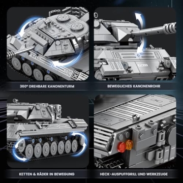 Reobrix 77038 Leopard 1 Panzer Modellbausatz, Klemmbausteine für Erwachsene - 5