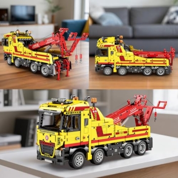 Reobrix Abschleppwagen-Bausteine 22012, Baufahrzeug-Modellbausatz für Erwachsene, Mechanisches Rettungsfahrzeug, RC-Kranspielzeug mit Multifunktionsschaltern, Geschenke für Jungen ab 14+, 1794 Teile - 3