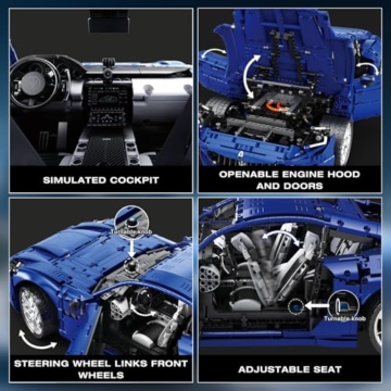 Reobrix Auto-Modellbausatz für Erwachsene, 1:8 Technischer Sportwagen Rennwagen Klemmbausteine 11010, Sammlerstücke für Zuhause oder das Büro (5480 Teile) - 4