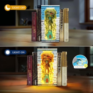 Reobrix Book Nook Kit Mittelalter mit LED-Licht, Books of the Kings Film Klemmbausteine Sets, 66039 Buchstütze 3-in-1 Klappbares, Fantasy Bücherhaus Bücherregal für Erwachsene ab 14+ (3307 Teile) - 3