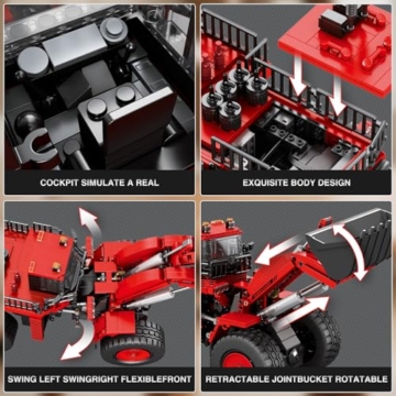 Reobrix Bulldozer Bausteine Set 22010, Engineering Fahrzeug Modellbausatz für Erwachsene, Ferngesteuertes Baggerspielzeug mit Allradantrieb, Geschenke für Jungen und Mädchen ab 14 Jahren, 1876 Teile - 4