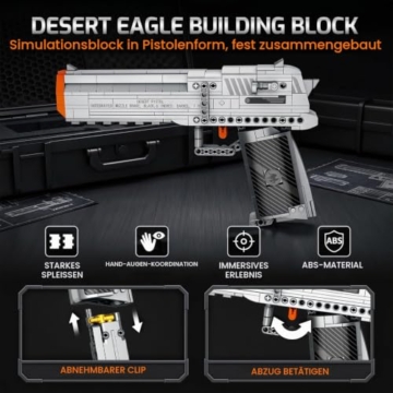 Reobrix Desert Eagle Baustein Set für Erwachsene 77001, Klemmbausteine Gewehr Modellbausatz Schießwaffe Modell Spielzeug für Militärfans 14+(356 Teile) - 3