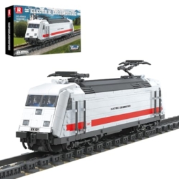 Reobrix Eisenbahn Bausatz mit Gleisen, Deutscher BR101 Elektrolokomotiv Baustein Modell für Erwachsene und Kinder, 66802 Klassisches Eisenbahnfahrzeug, Dekoration für das Homeoffice（1928 Stück） - 1