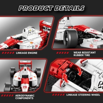 Reobrix F1 Autos Bausatz für Erwachsene, 11039 Technische MP4 Formel 1 Rennwagen Modellbausätze 1:8 Maßstab Rennwagen Modell zur Dekoration für das Home Office Geschenk für F1 Fans (2800 Teile) - 4
