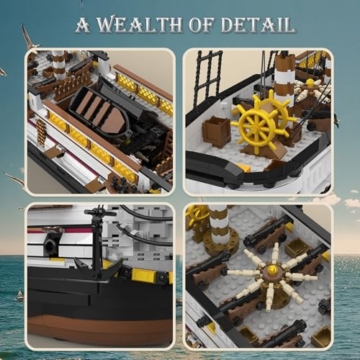 Reobrix Großes Segelschiff Modellbaustein Set, Segelboot Modellbausatz 66048, historisches Sammlerspielzeug, Heimdekoration, Geburtstagsgeschenke für erwachsene Sammler Enthusiasten - 4