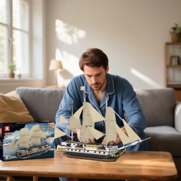 Reobrix Großes Segelschiff Modellbaustein Set, Segelboot Modellbausatz 66048, historisches Sammlerspielzeug, Heimdekoration, Geburtstagsgeschenke für erwachsene Sammler Enthusiasten - 6