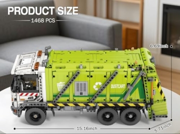 Reobrix Großes Technic Müllwagen Baustein Spielzeugset für Jungen im Alter von 14+ Jahren 22022, komprimierter Müllwagen mit RC Steuerung und interaktiven Funktionen, kreatives Geburtstagsgeschenk - 4