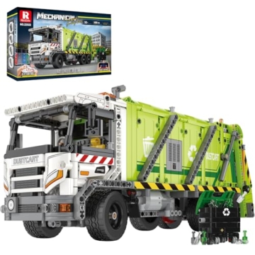 Reobrix Großes Technic Müllwagen Baustein Spielzeugset für Jungen im Alter von 14+ Jahren 22022, komprimierter Müllwagen mit RC Steuerung und interaktiven Funktionen, kreatives Geburtstagsgeschenk - 1