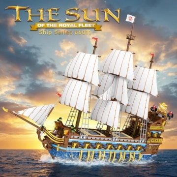Reobrix Königliche Sonnenflotte Bausteine Bausatz für Erwachsene, großes Schiffsmodell, sammelbare Luxus-Piratenschiff-Klemmbausteine 66011, Architektur-Set Geschenk für maritime Liebhaber ab 14+. - 2