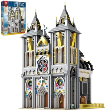 Reobrix Mittelalterliche Kirche Baustein-Set mit Licht, Europäische Architekturgeschichte Modellbausatz 66027, Heimdekoration Bau Ziegelstein Geschenk für Erwachsene Jugendliche 14+ (3183PCS) - 1