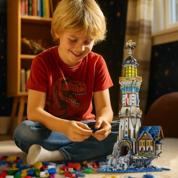 Reobrix Mittelalterlicher Leuchtturm-Bausatz mit Lichtern, 2966 Stücke Architekturmodell zum Sammeln für die Inneneinrichtung, Ideen, Ausstellungsgeschenk für Erwachsene Jungen und Mädchen (66028) - 3