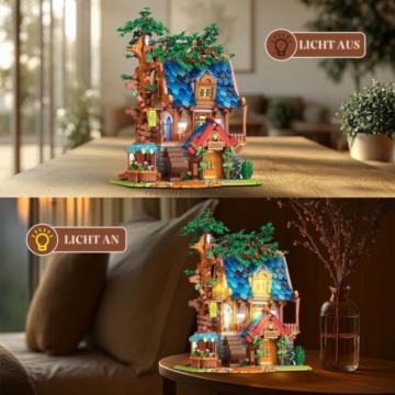 Reobrix Mittelalterliches Baumhaus Beleuchtungsbaustein Set, Architektur Sammeldisplay oder Heimbüro Dekor, Europäischer Kreativbausatz 66008, Geschenke für Erwachsene, 14 Jahren - 6