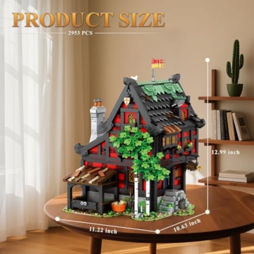 Reobrix Mittelalterliches Kreuzritter-Herbergs-Bausteinset, Architektur-Sammelobjekt oder Heimbüro-Dekor, Kreative Bausätze 66017, Geschenke für Erwachsene, Jugendliche ab 14 Jahren (3214 Teile) - 4