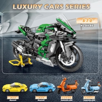 Reobrix Motorrad H2 SX SE 1:5, 570 Technik Klemmbausteine Motorräder Modell für Erwachsene, Modellbausatz Auto mit Sprühlackierung für realistische Optik, Geschenke für ab 14 Jahren (2088 Stücke) - 7