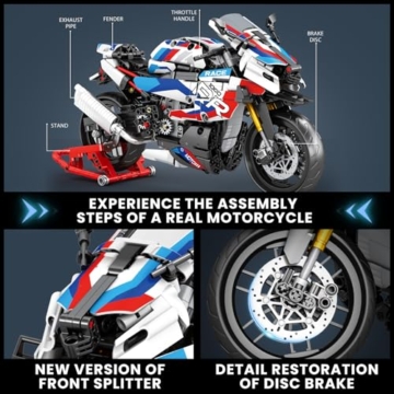 Reobrix Motorrad Spielzeug, 1000 RR Motorrad-Modell, Modellbausatz für Erwachsene 99040, Set als Geschenk zum Basteln für Männer und Frauen, als Home oder Büro Deko - 3