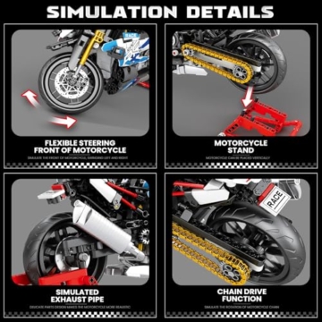 Reobrix Motorrad Spielzeug, 1000 RR Motorrad-Modell, Modellbausatz für Erwachsene 99040, Set als Geschenk zum Basteln für Männer und Frauen, als Home oder Büro Deko - 4