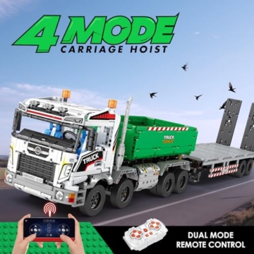 Reobrix Muster Hakenkran Bausteinset 22021, ferngesteuertes LKW-Fahrzeugset für Erwachsene und Jungen, Transport-LKW-Bauspielzeug mit App und Fernbedienung,pädagogisches DIY-Geschenk für Jungen ab 14+ - 2