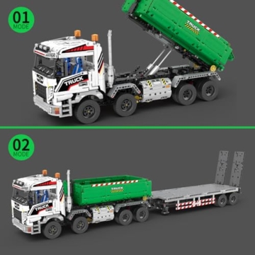Reobrix Muster Hakenkran Bausteinset 22021, ferngesteuertes LKW-Fahrzeugset für Erwachsene und Jungen, Transport-LKW-Bauspielzeug mit App und Fernbedienung,pädagogisches DIY-Geschenk für Jungen ab 14+ - 3