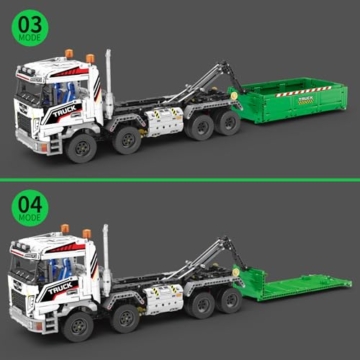 Reobrix Muster Hakenkran Bausteinset 22021, ferngesteuertes LKW-Fahrzeugset für Erwachsene und Jungen, Transport-LKW-Bauspielzeug mit App und Fernbedienung,pädagogisches DIY-Geschenk für Jungen ab 14+ - 4