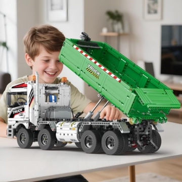 Reobrix Muster Hakenkran Bausteinset 22021, ferngesteuertes LKW-Fahrzeugset für Erwachsene und Jungen, Transport-LKW-Bauspielzeug mit App und Fernbedienung,pädagogisches DIY-Geschenk für Jungen ab 14+ - 6