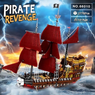 Reobrix Piratenschiff-Bausatz,Queen Annas Racheschiff-Modellbausatz 66010,großes rotes Schiffsset, Heimdekoration,Geburtstagsgeschenk,Bauspielzeug-Geschenk für Erwachsene und Jugendliche (3066 Teile) - 2