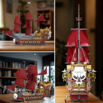 Reobrix Piratenschiff-Bausatz,Queen Annas Racheschiff-Modellbausatz 66010,großes rotes Schiffsset, Heimdekoration,Geburtstagsgeschenk,Bauspielzeug-Geschenk für Erwachsene und Jugendliche (3066 Teile) - 3