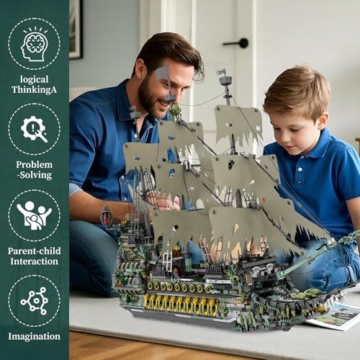 Reobrix Piratenschiff Technik Klemmbausteine,66037 Fliegenden Holländers Piratenschiff Bausteine, groß Segelschiff Spielzeug Modell für Erwachsene und Jugendliche (5865 Stück) - 6