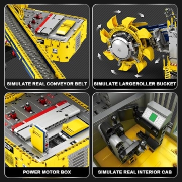 Reobrix RC Schaufelradbagger Klemmbausteine Set für Erwachsene, Ferngesteuerter Technik Radbagger mit Motor, 22017 Großer Baustellen Bagger Modellbausatz,City Baustelle Bulldozer Spielzeug,3970 Teile - 4