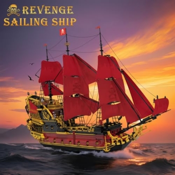 Reobrix Revenge Piratenschiff Baukasten, 5666+ Großes Rotes Piratenschiff Clamping Blocks Kit, historischer Modellbausatz 66049, Weihnachts- und Geburtstagsgeschenke für Erwachsene - 2