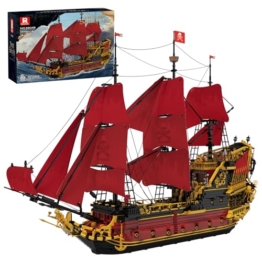 Reobrix Revenge Piratenschiff Baukasten, 5666+ Großes Rotes Piratenschiff Clamping Blocks Kit, historischer Modellbausatz 66049, Weihnachts- und Geburtstagsgeschenke für Erwachsene - 1