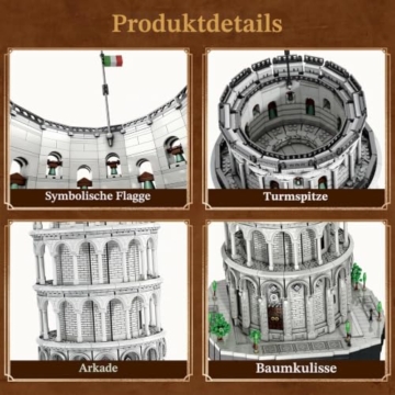 Reobrix Schiefer Turm von Pisa Baustein-Sets für Erwachsene 66025, 7652 Teile, großer Architektur-Modellbausatz, berühmtes historisches Wahrzeichen Italiens, Bauset für Erwachsene ab 14 Jahren - 4
