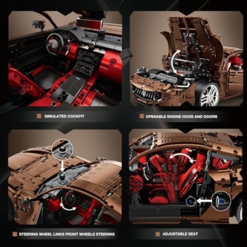 Reobrix Sportwagen Baustein Set für Erwachsene, ferngesteuertes 1:8 Fahrzeug Rennauto Spielzeug Modellbausatz für Kinder, 11009 kreative Geschenke für Jungen und Mädchen ab 14 Jahren - 4