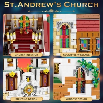 Reobrix St. Andreaskirche Architektur Bausatz mit LED Leuchten, MOC Straßenbausatz zum Sammeln 66023, Bausatz für Baumodelle, Heimbüro Dekor, Geschenkidee für Erwachsene und Jugendliche (3087 Teile) - 3