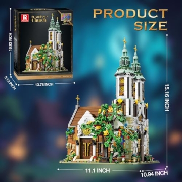 Reobrix St. Andreaskirche Architektur Bausatz mit LED Leuchten, MOC Straßenbausatz zum Sammeln 66023, Bausatz für Baumodelle, Heimbüro Dekor, Geschenkidee für Erwachsene und Jugendliche (3087 Teile) - 4